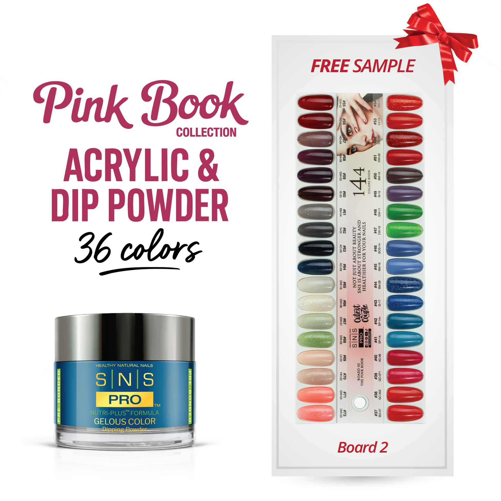 SNS Pro Dipping & Acrylic Powder - Set 36 Colors - Board 02 Pink Collection (037 - 072)
