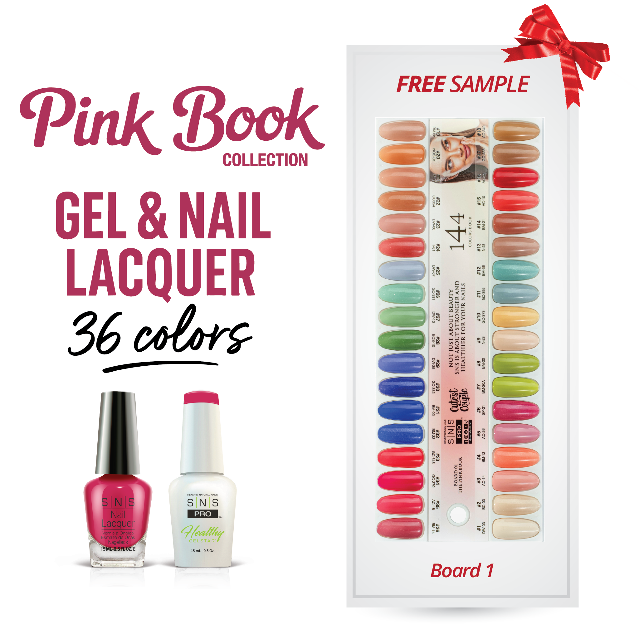SNS Pro Gel Nail Polish Duo Set 36 Colors - Board 1 Pink Collection (001 - 036)