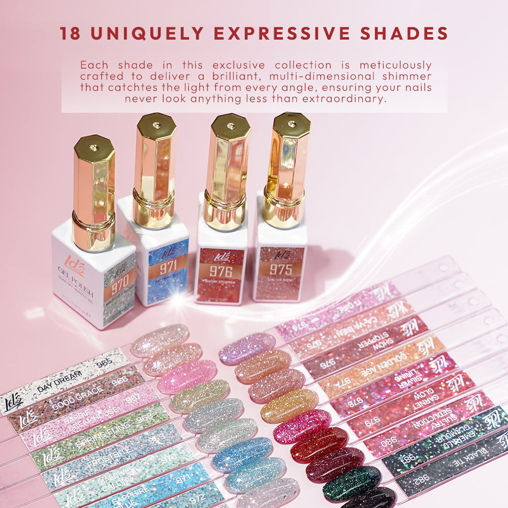 LDS Color Craze Gel Nail Polish - Set 18 Glitter Colors - Blinky Bling Collection