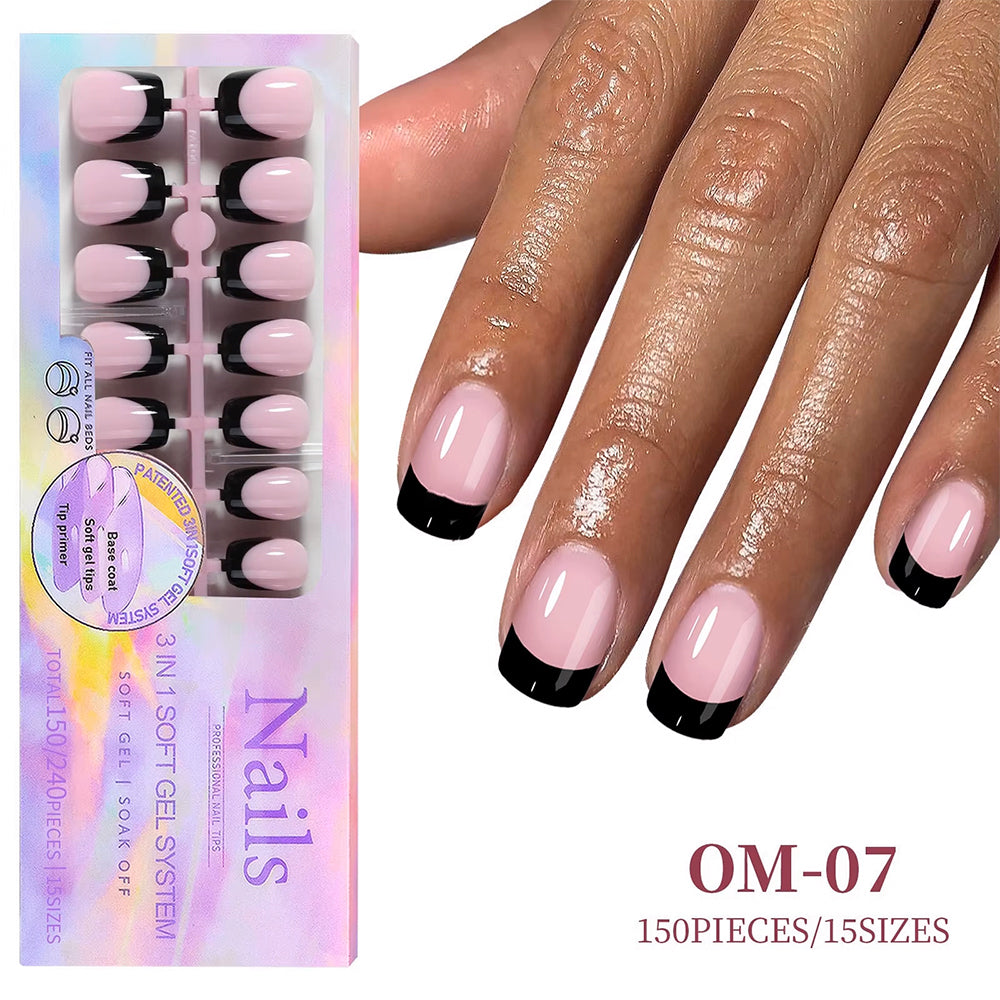 3-in-1 Coattips - French Nails Tips - Full Cover Press on Nails - OM07