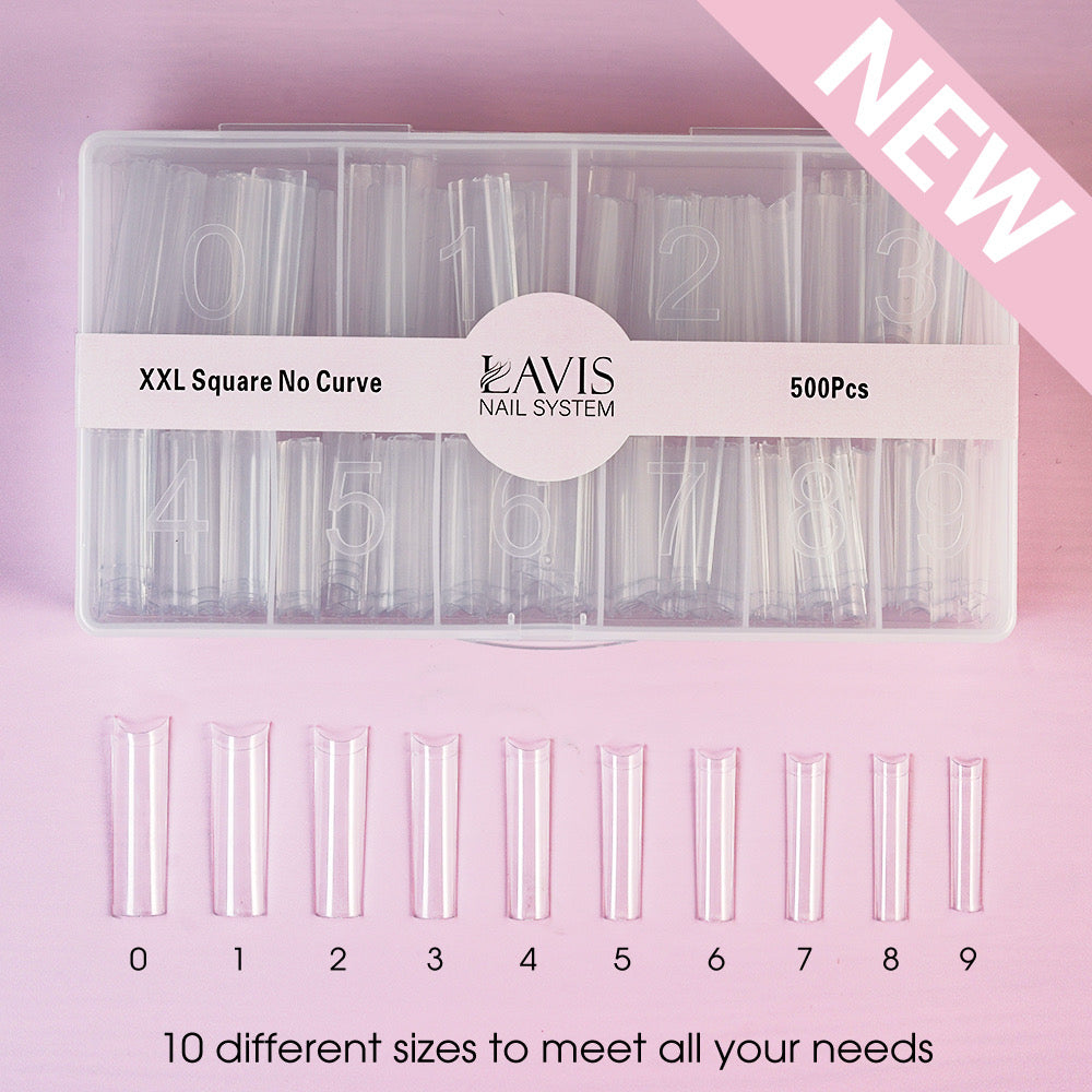  LAVIS - XXL SQUARE NO CURVE - Clear - 500 Pcs by LAVIS NAILS TOOL sold by DTK Nail Supply