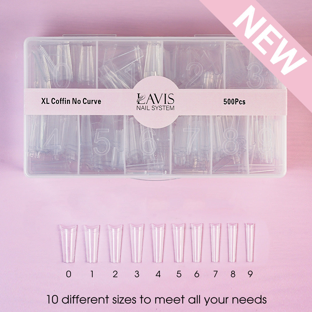 LAVIS - XL COFFIN NO CURVE - Clear - 500 Pcs by LAVIS NAILS TOOL sold by DTK Nail Supply