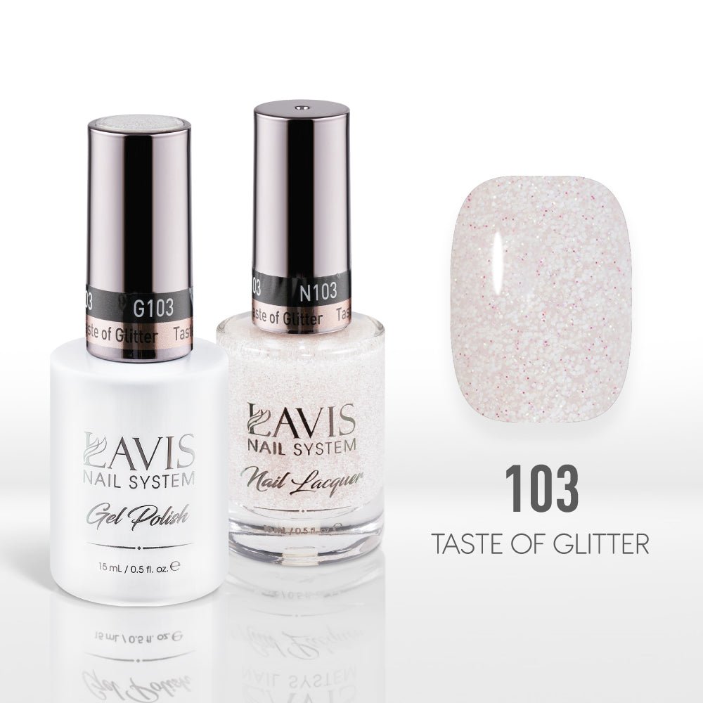 Lavis Gel Nail Polish Duo - 103 White, Glitter Colors - Taste of Glitter
