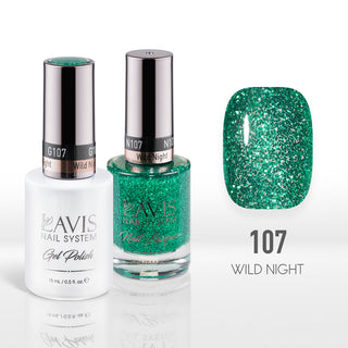 Lavis Gel Nail Polish Duo - 107 Green, Glitter Colors - Wild Night