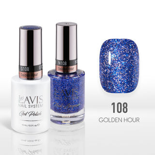 Lavis Gel Nail Polish Duo - 108 Blue, Glitter Colors - Golden Hour