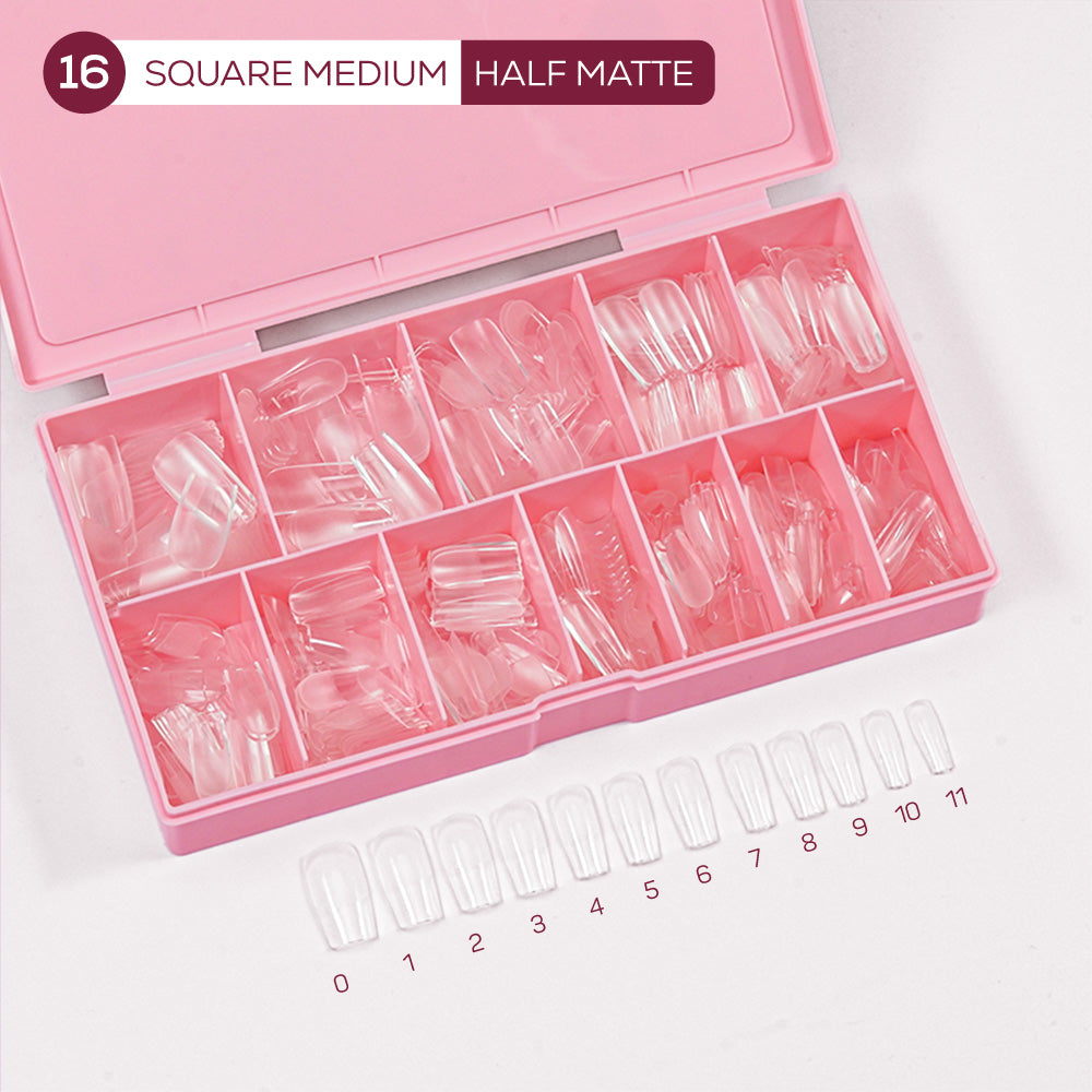 LDS - 16 Square Medium Half Matte Nail Tips (Full Cover)
