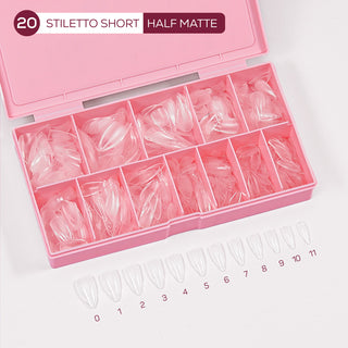 LDS - 20 Stiletto Short Half Matte Nail Tips (Full Cover)