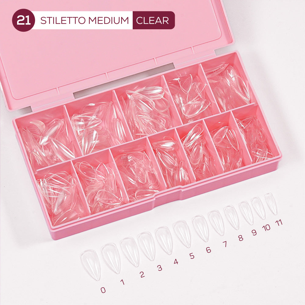 LDS - 21 Stiletto Medium Clear Nail Tips (Full Cover)