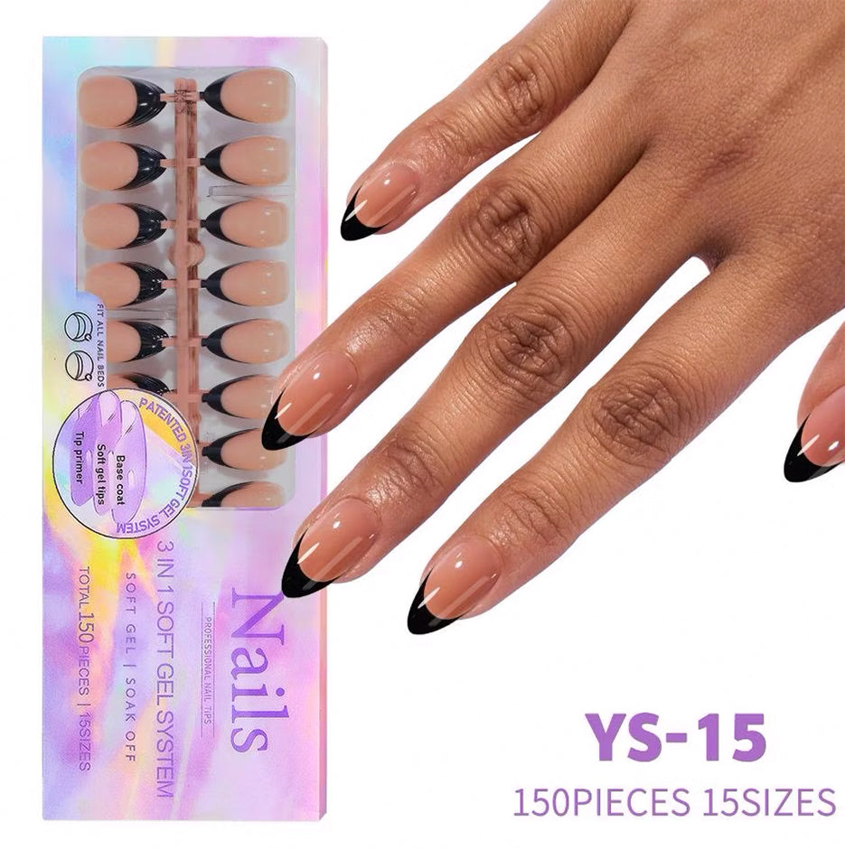 3-in-1 Coattips - French Nails Tips Full Cover Press on Nails - YS15