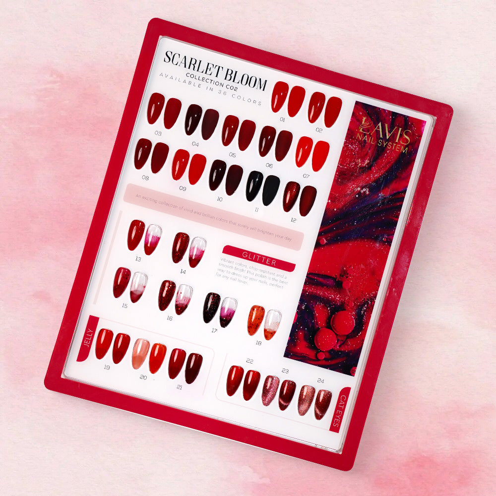 LAVIS C02 - Set 24 Colors - Gel Polish 0.5 oz - Scarlet Bloom Collection