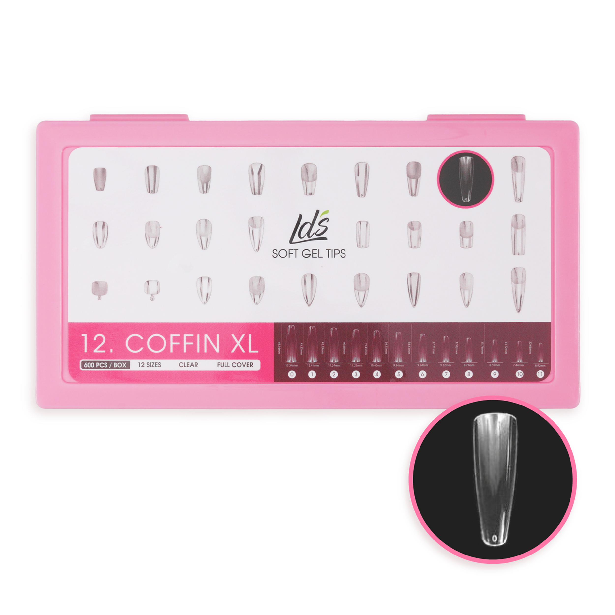 LDS - 12 Coffin XL Clear Nail Tips (Full Cover)