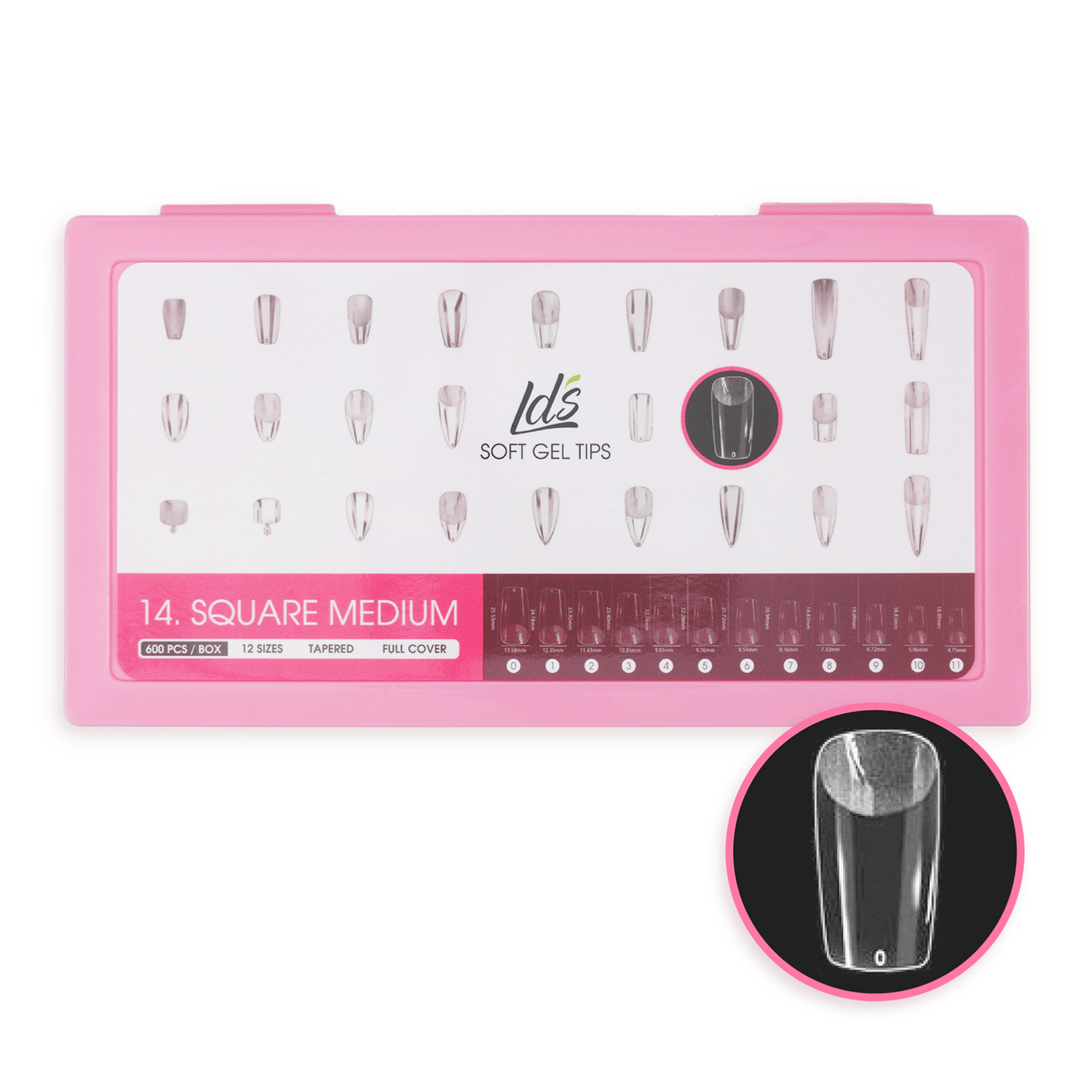 LDS - 14 Square Medium Tapered Nail Tips (Full Cover)