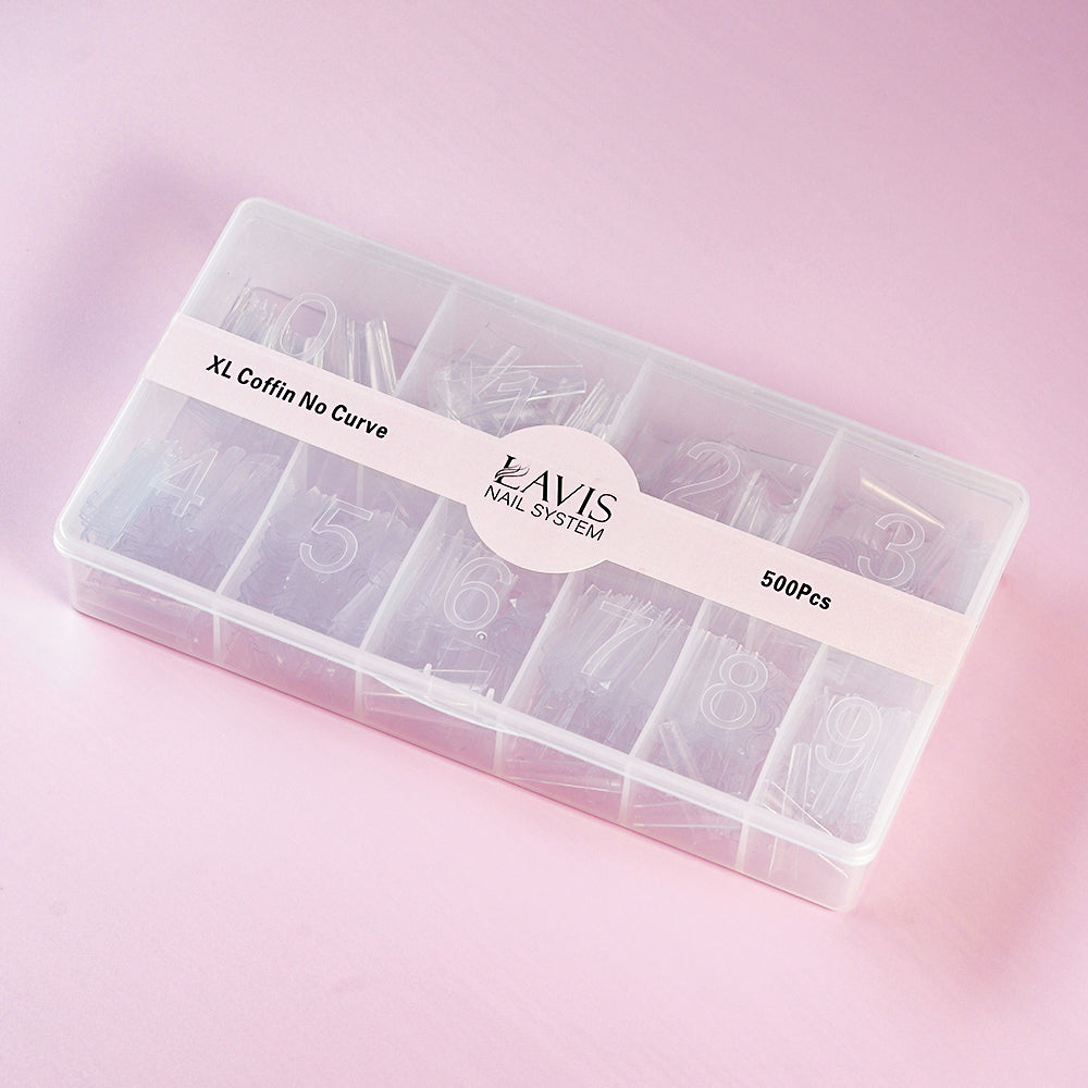  LAVIS - XL COFFIN NO CURVE - Clear - 500 Pcs by LAVIS NAILS TOOL sold by DTK Nail Supply