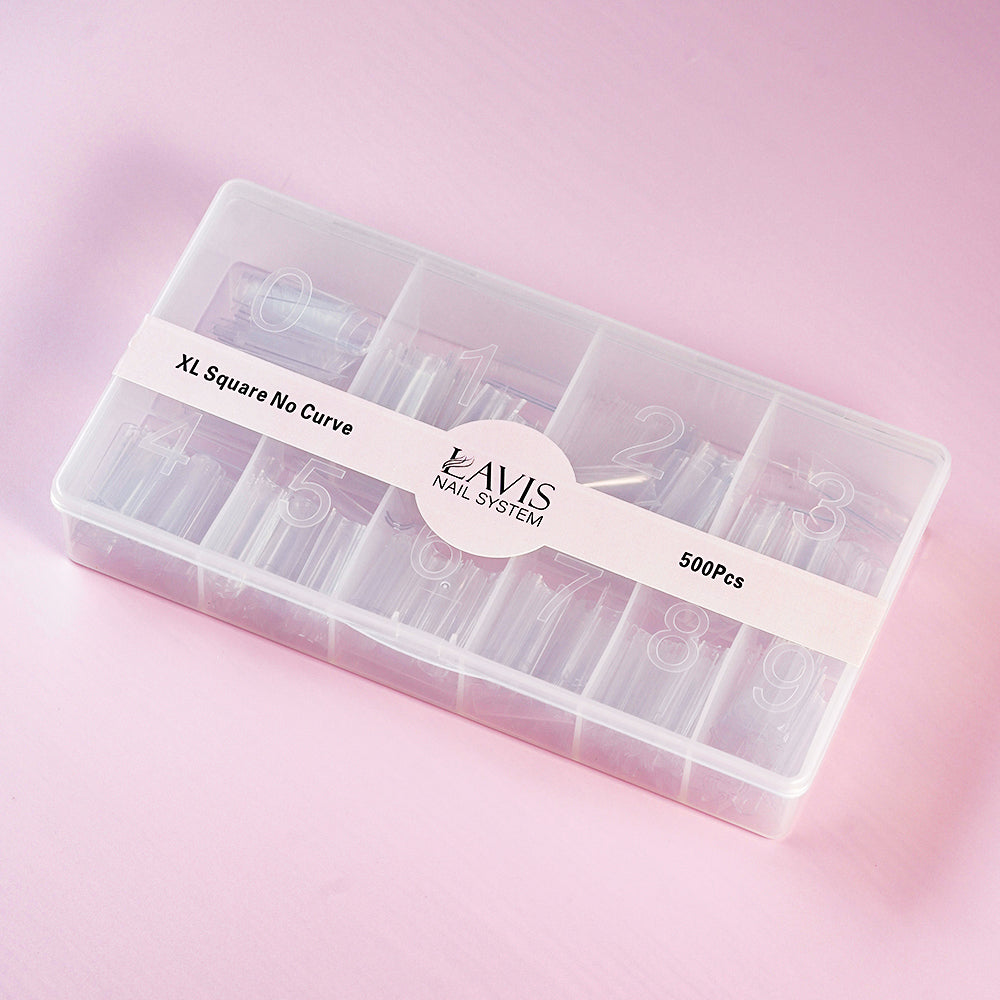  LAVIS - XXL SQUARE NO CURVE - Clear - 500 Pcs by LAVIS NAILS TOOL sold by DTK Nail Supply