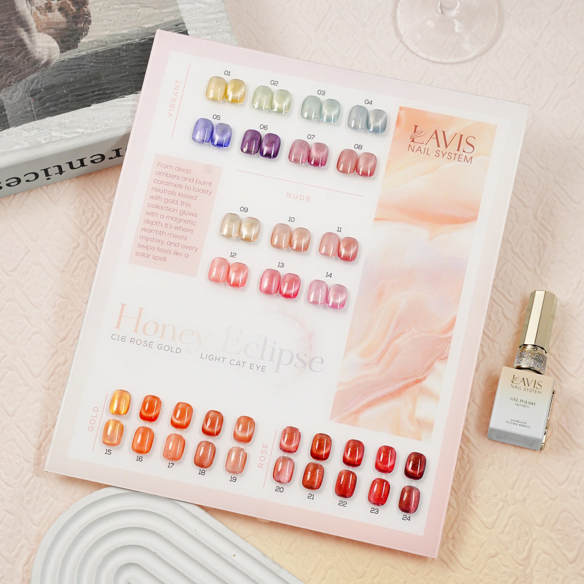 LAVIS Cat Eyes C16 - Set 24 Colors - Gel Polish 0.5 oz - Honey Eclipse Collection