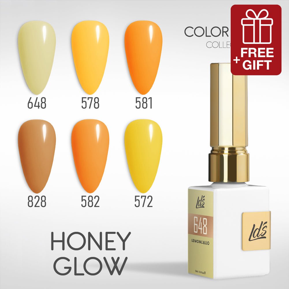 LDS Gel Set 6 - 12 - Honey Glow - 648, 578, 581, 828, 582, 572 - DTK Nail Supply