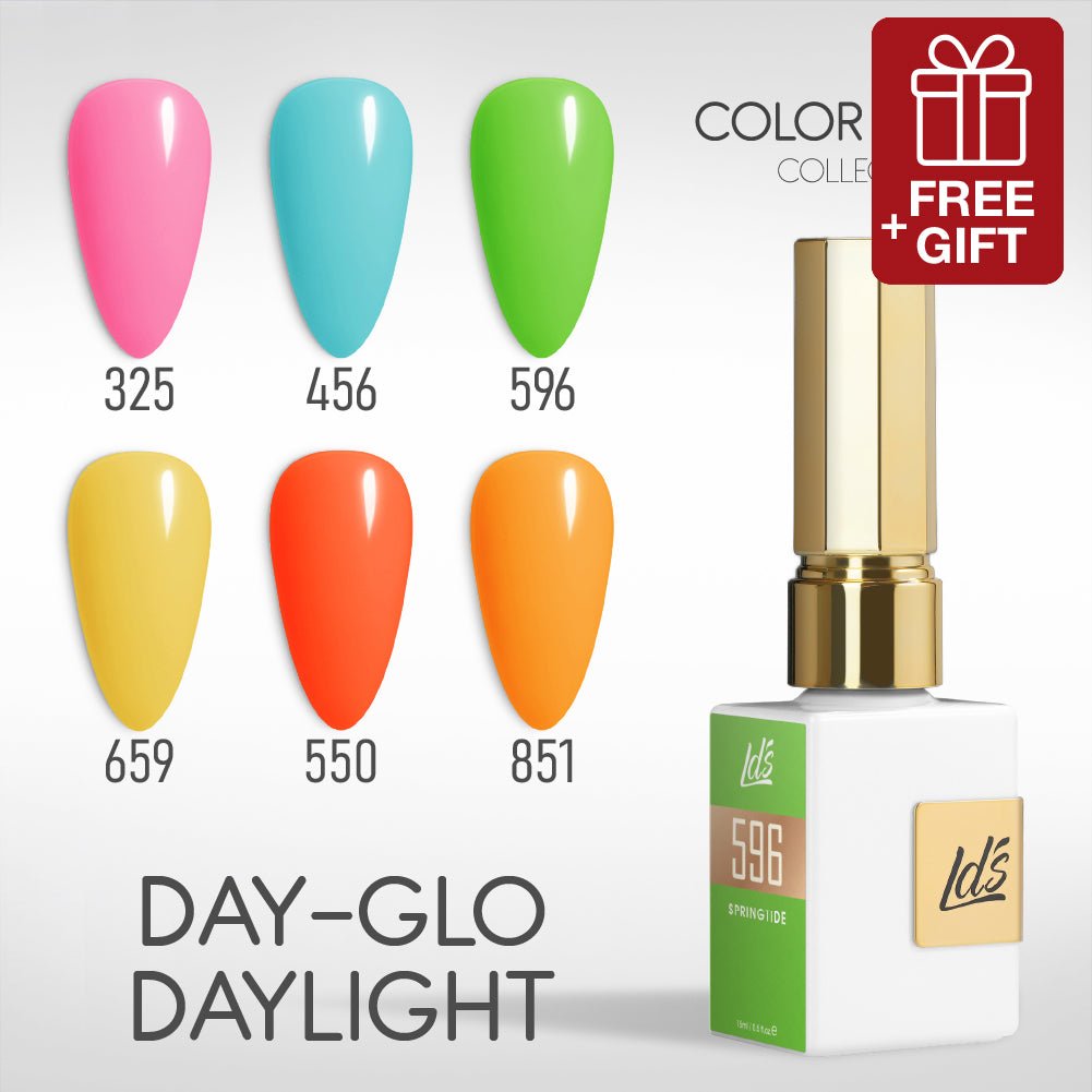 LDS Gel Set 6 - 13 - Day - Glo Daylight - 325, 456, 596, 659, 550, 851 - DTK Nail Supply