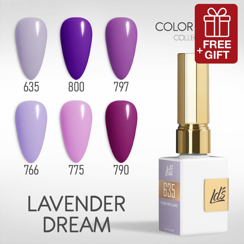 LDS Gel Set 6 - 15 - Lavender Dream - 635, 800, 797, 766, 775, 790 - DTK Nail Supply