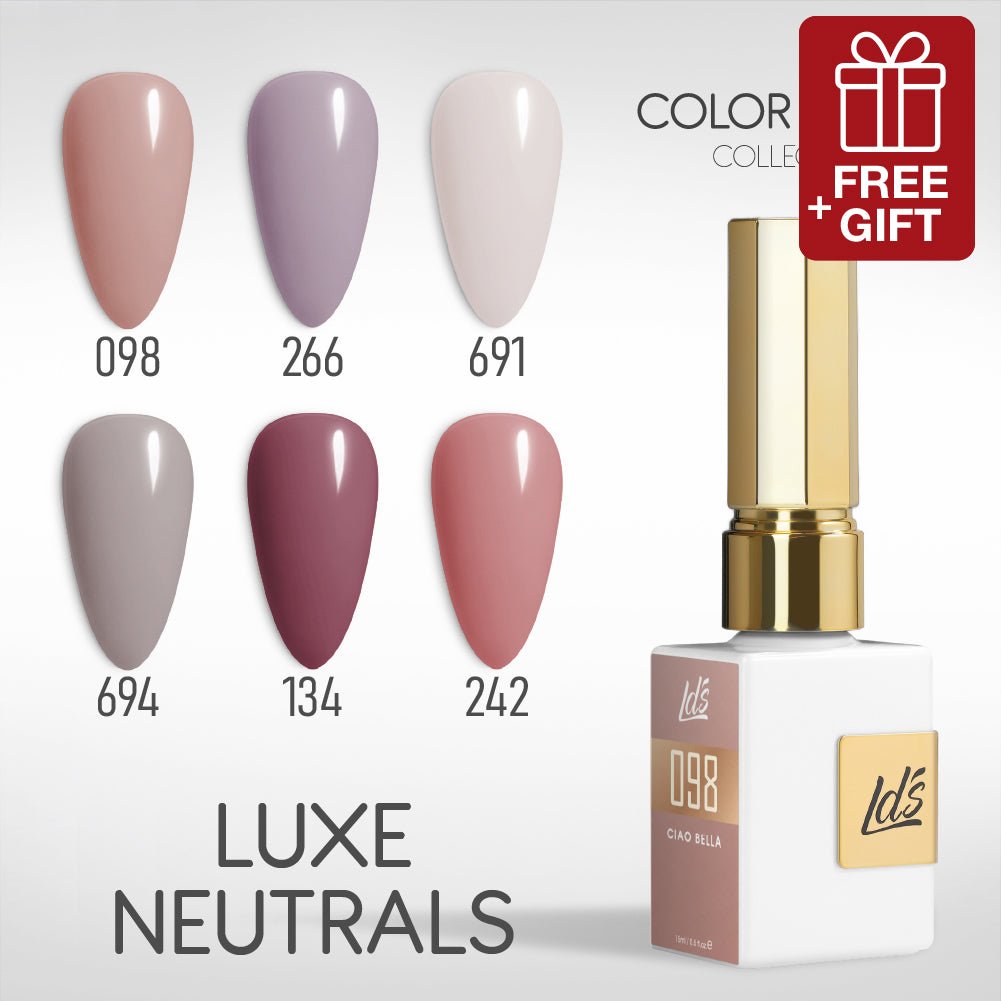 LDS Gel Set 6 - 4 - Luxe Neutrals - 098, 266, 691, 694, 134, 242 - DTK Nail Supply