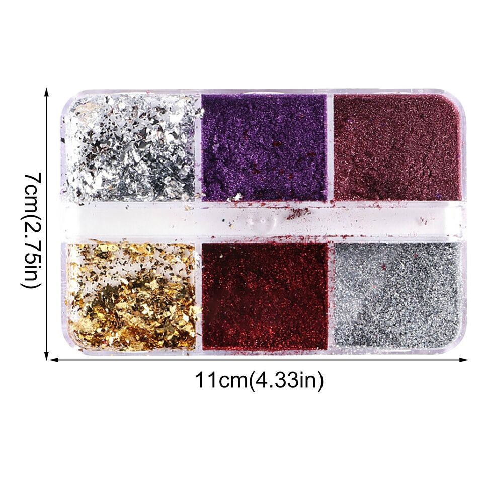 6 Grids of Mixed Nail Art - Chrome & Foil - 1909-40 - #2 Purple/Red