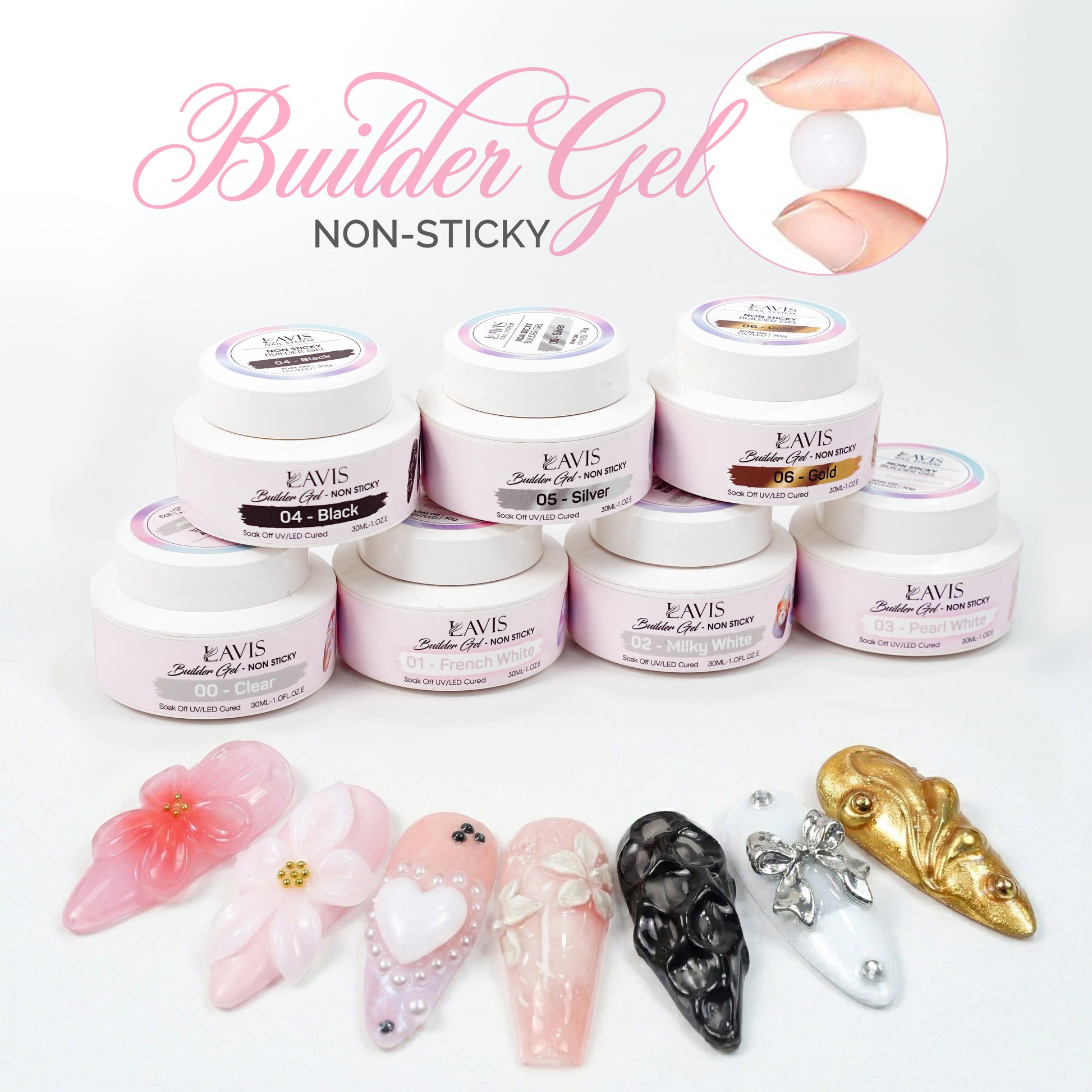 LAVIS Builder Gel Jar Non Sticky - Set 6 Colors - 30g