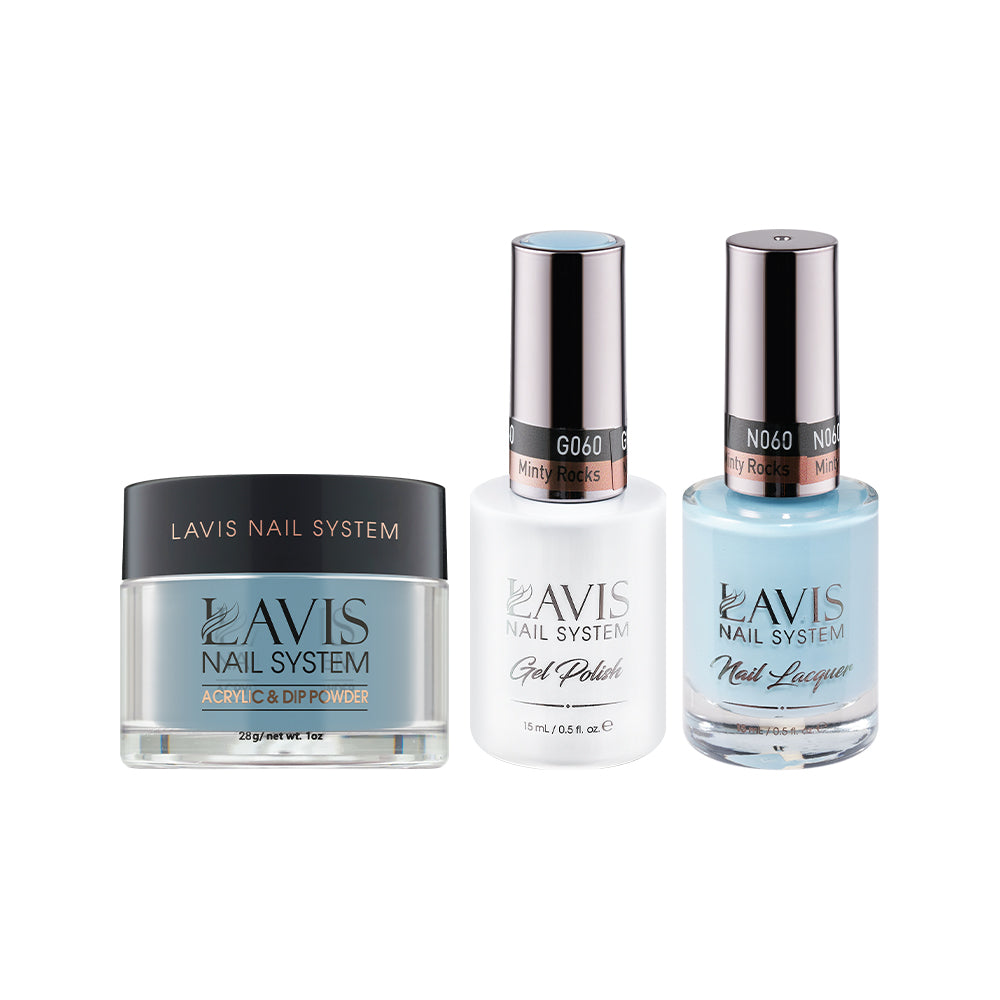 LAVIS 3 in 1 - 060 Minty Rocks - Acrylic & Dip Powder (1oz), Gel & Lacquer