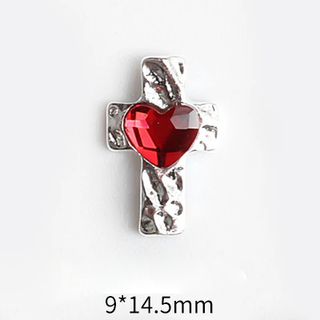 LX2 #032-040 2PCS Heart Cross Silver Charm