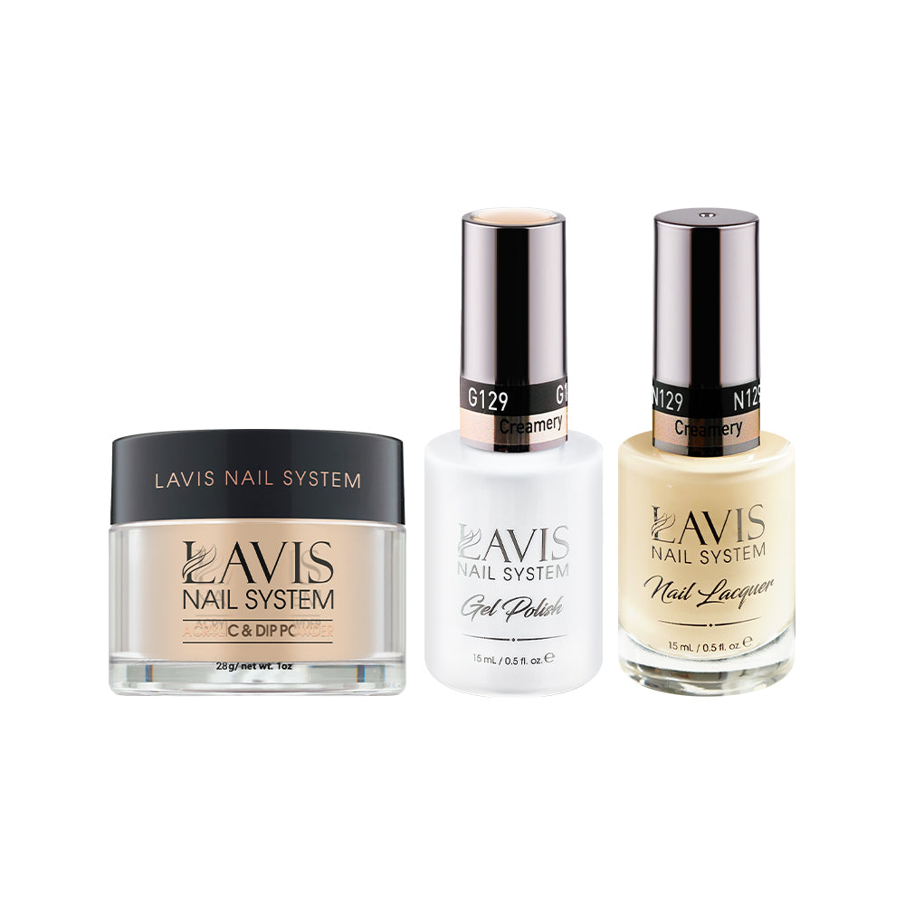 LAVIS 3 in 1 - 129 Creamery - Acrylic & Dip Powder (1oz), Gel & Lacquer