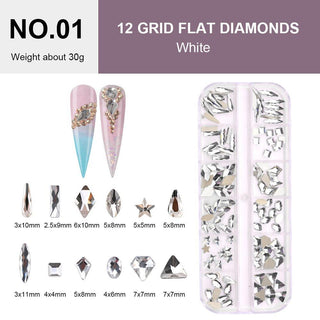  12 Grid Flat Diamonds - #01 White by Rhinestones sold by DTK Nail Supply