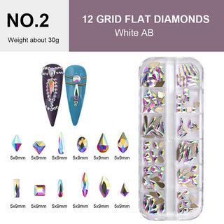  12 Grid Flat Diamonds - #02 White AB by Rhinestones sold by DTK Nail Supply