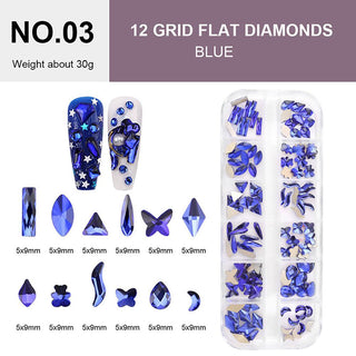  12 Grid Flat Diamonds - #03 Blue by Rhinestones sold by DTK Nail Supply