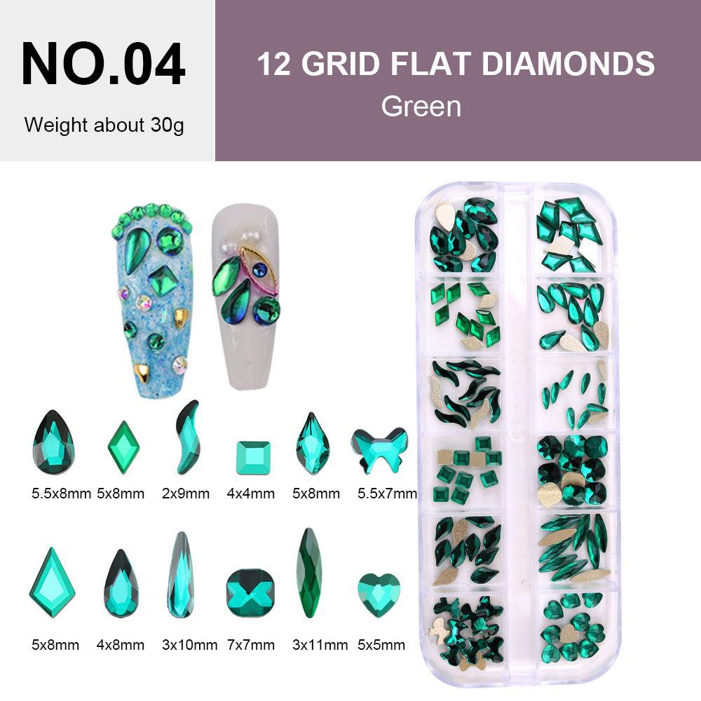  12 Grid Flat Diamonds - #04 Green by Rhinestones sold by DTK Nail Supply