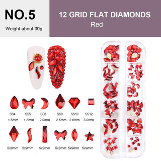  12 Grid Flat Diamonds - #05 Red by Rhinestones sold by DTK Nail Supply