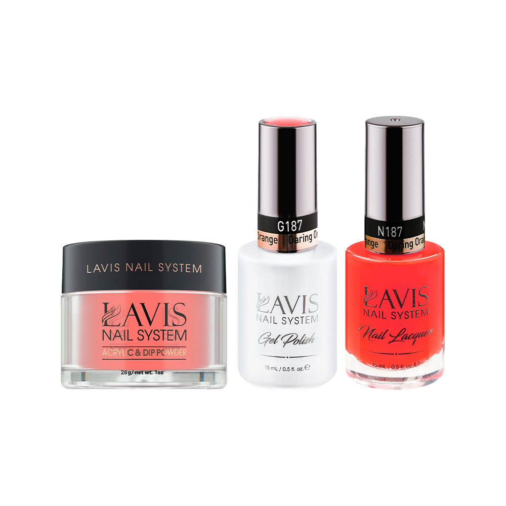 LAVIS 3 in 1 - 187 Daring Orange - Acrylic & Dip Powder (1oz), Gel & Lacquer