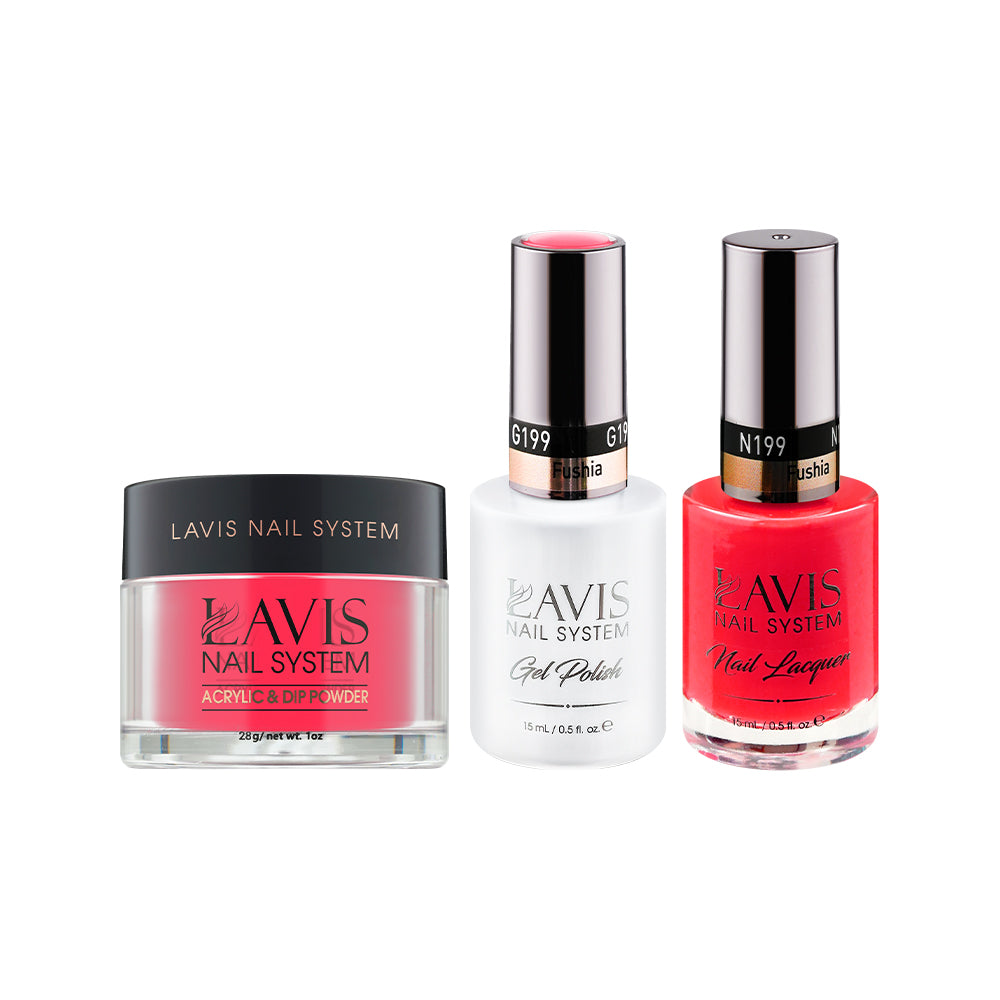 LAVIS 3 in 1 - 199 Fushia - Acrylic & Dip Powder (1oz), Gel & Lacquer