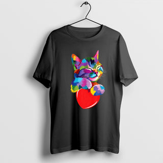 Cute Cat Gift for Kitten Lovers T-Shirt, Colorful Art Kitty Adoption Shirt, Valentine's Day Shirt, Cute Kitten Tee
