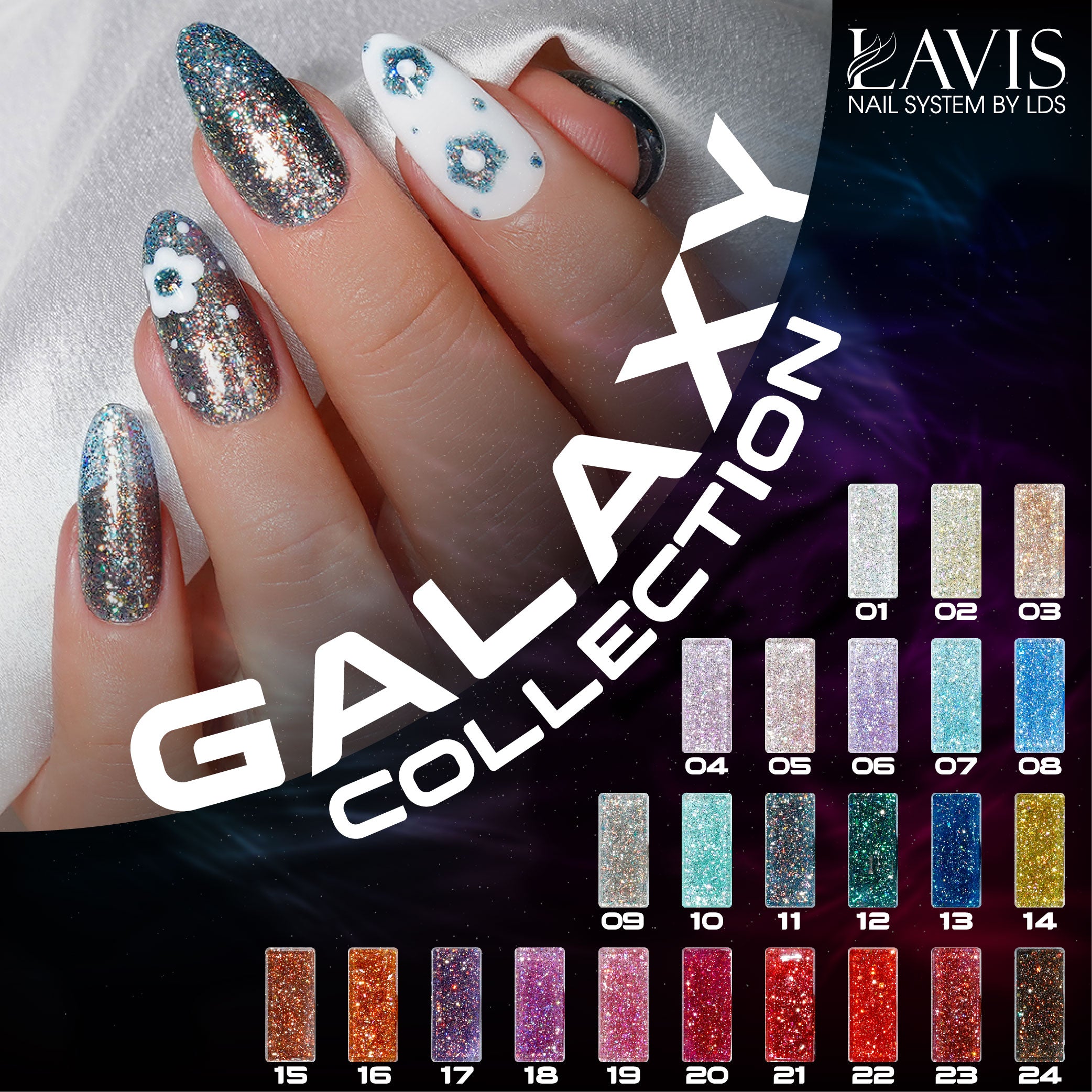 LAVIS Glitter G01 - 07 - Gel Polish 0.5 oz - Galaxy Collection