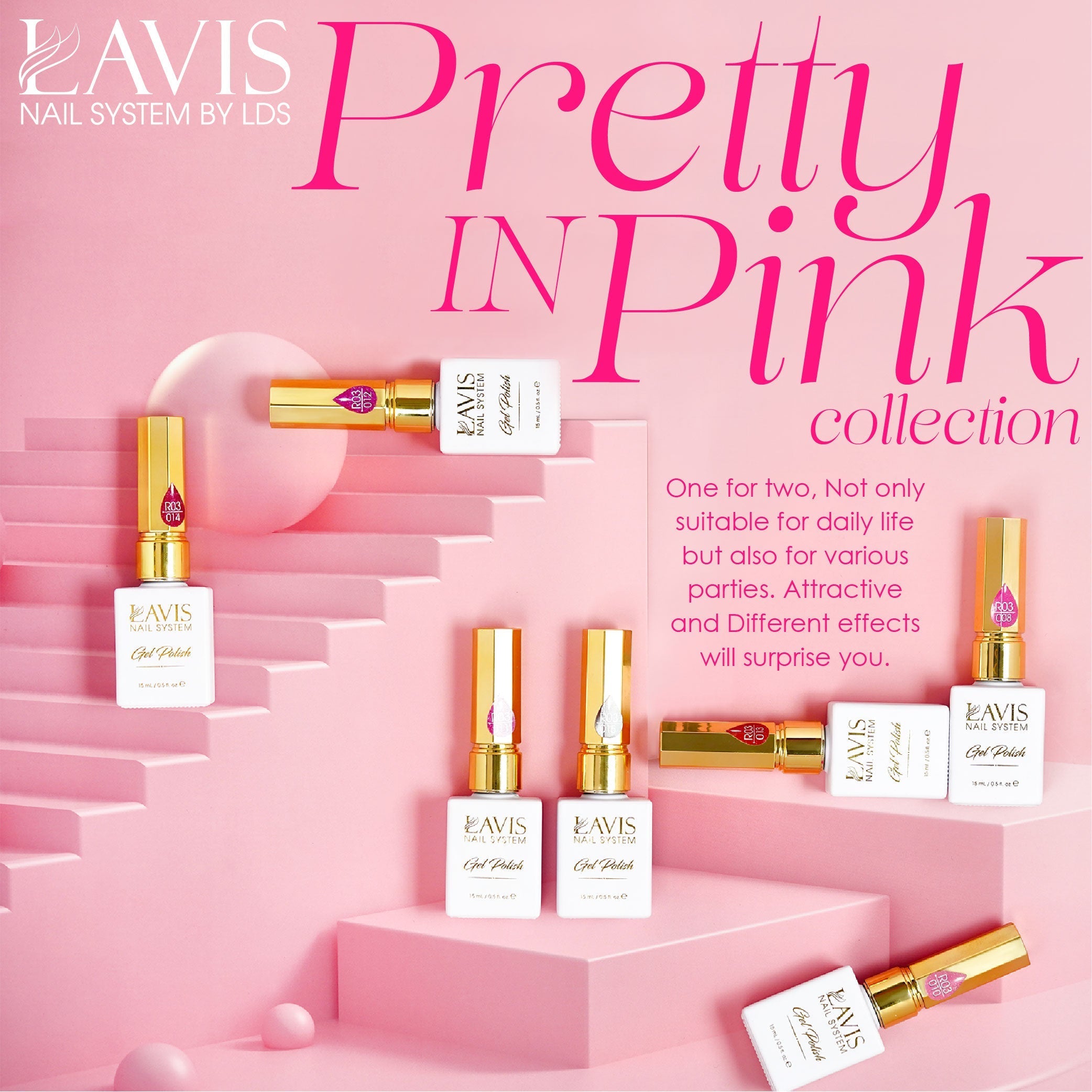 LAVIS Reflective R03 - 04 - Gel Polish 0.5 oz - Pretty In Pink Collection