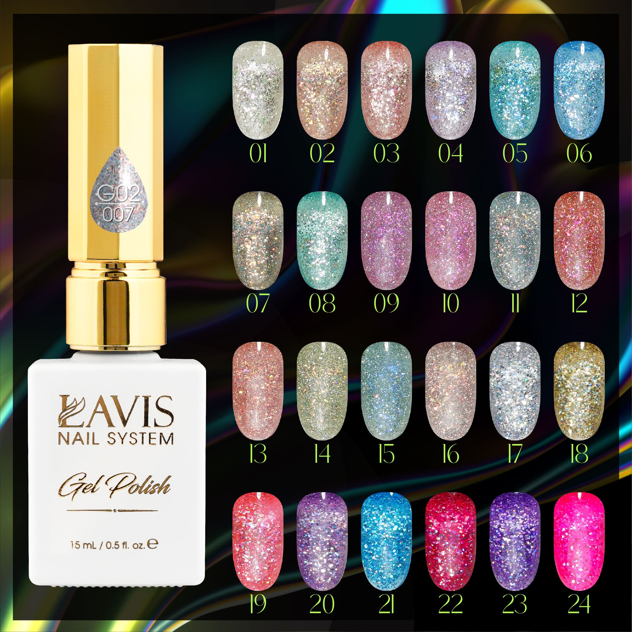 LAVIS Glitter G02 - 09 - Gel Polish 0.5 oz - Pillow Talk Collection