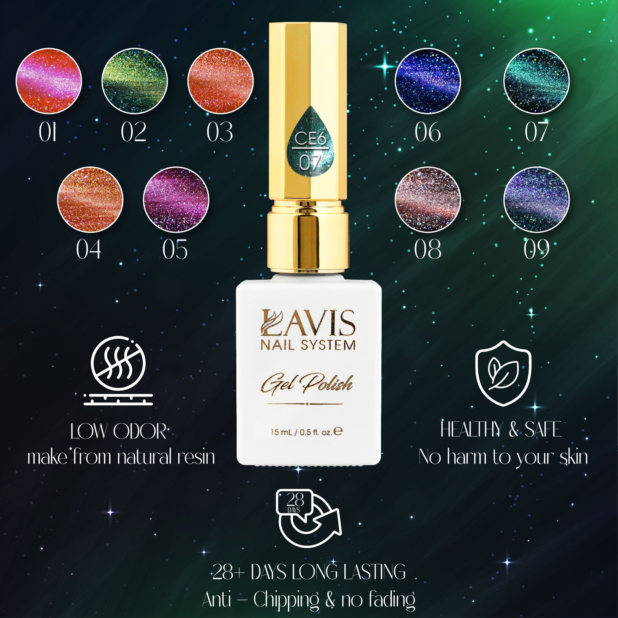 LAVIS Cat Eye CE6 (Ver2) - 01 - Gel Polish 0.5 oz - Starlight Collection