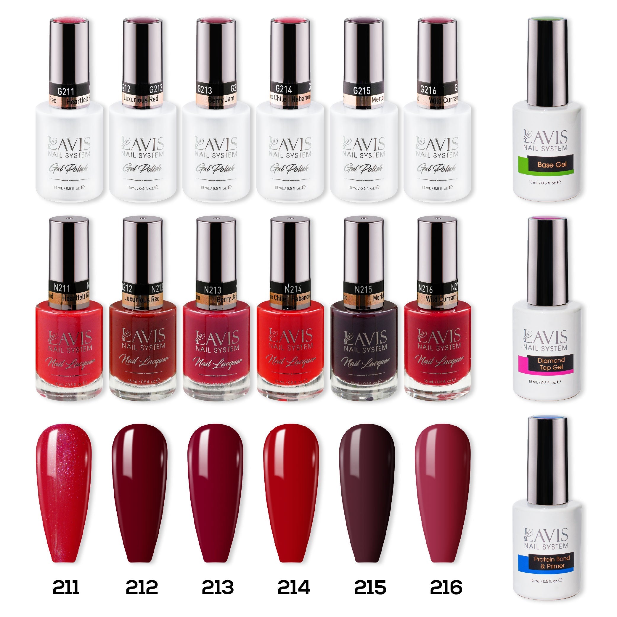  LAVIS Healthy Gel & Matching Lacquer Starter Kit HOLIDAY IN WONDERLAND : 211, 212, 213, 214, 215, 216, Base,Top & Bond Primer