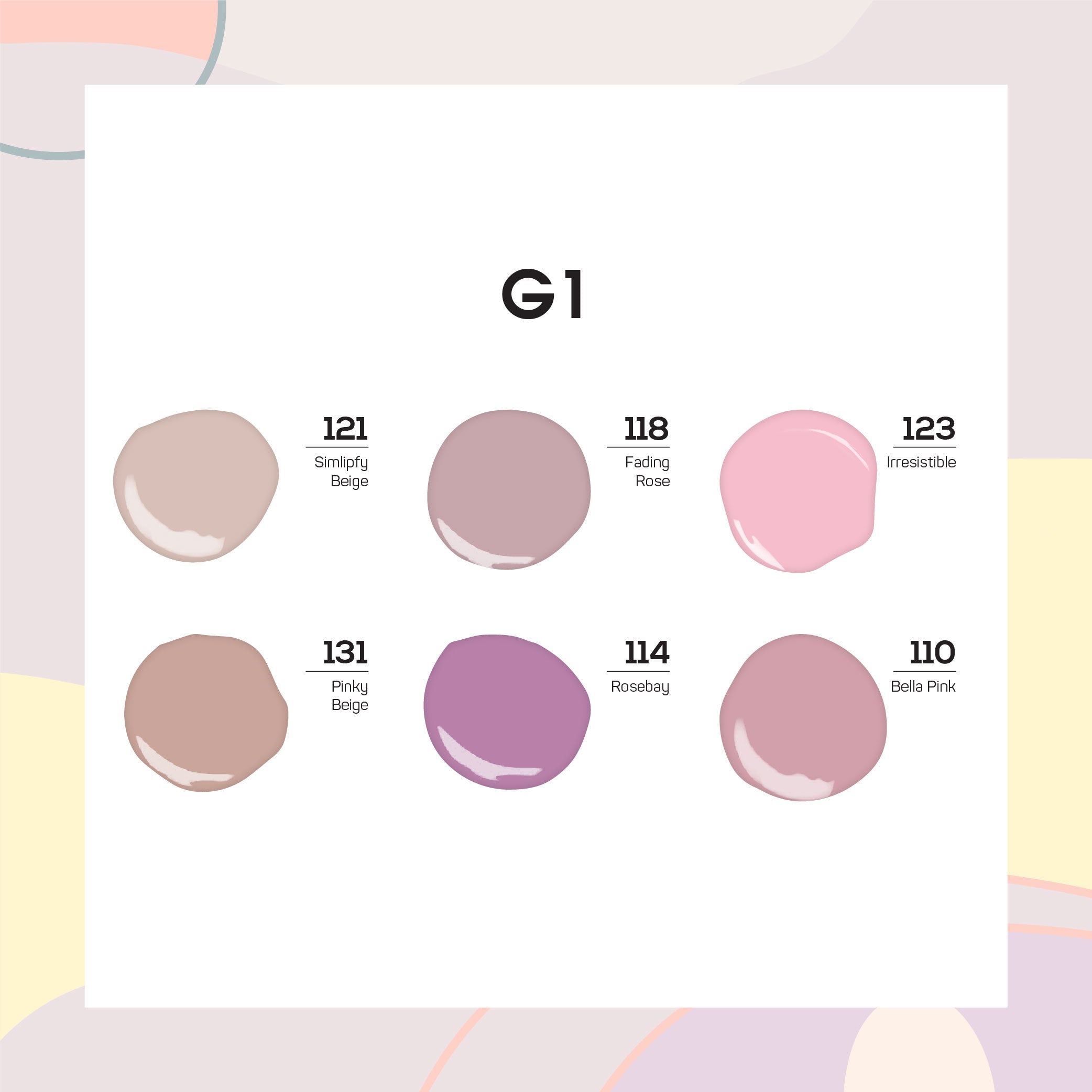  Lavis Nude Pastel 2022 Collection Gel Set 1: 6 Gel Polishes, 1 Base Gel, 1 Top Gel, 1 Protein Bond & Primer - 121; 118; 123; 131; 114; 110