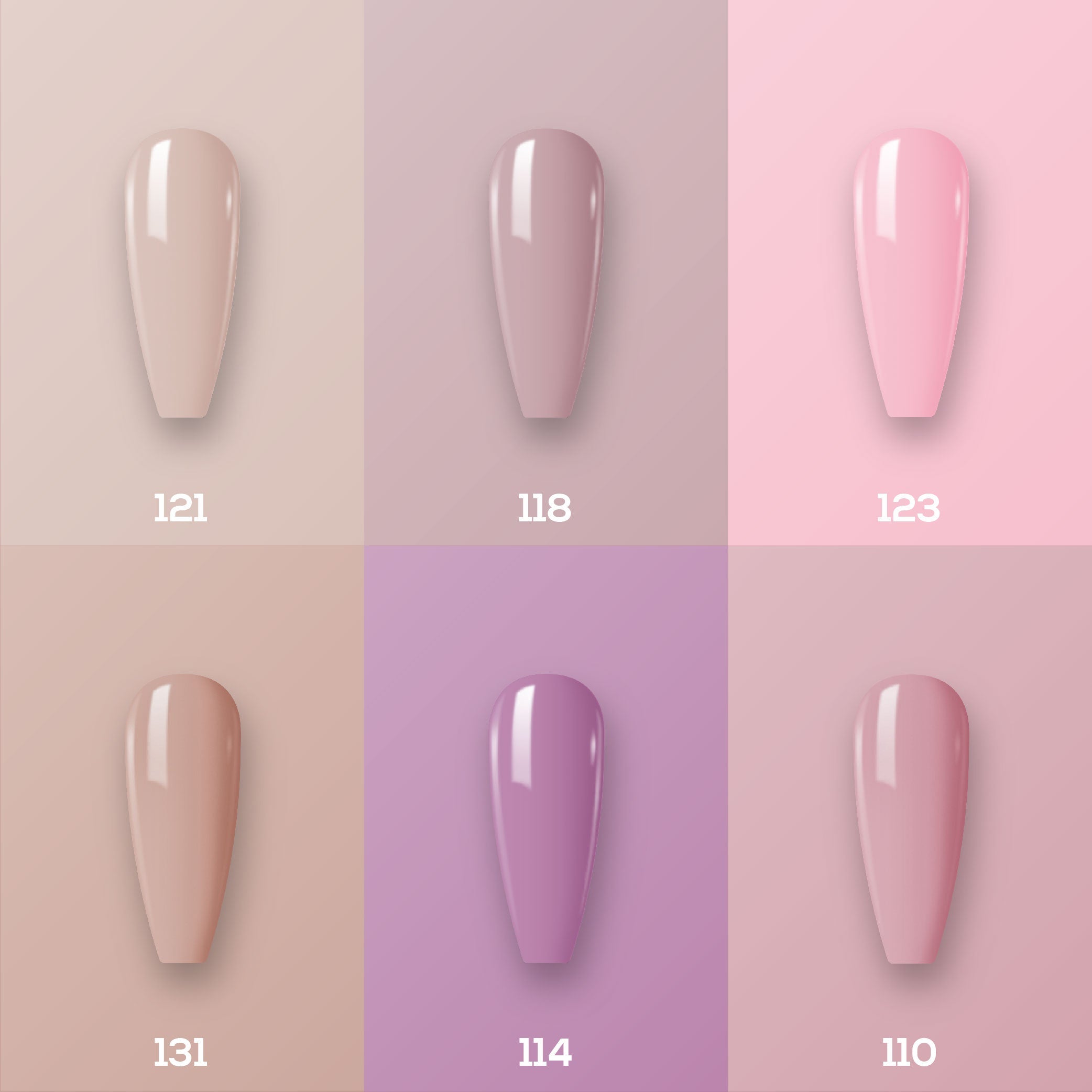  Lavis Nude Pastel 2022 Collection Gel Set 1: 6 Gel Polishes, 1 Base Gel, 1 Top Gel, 1 Protein Bond & Primer - 121; 118; 123; 131; 114; 110