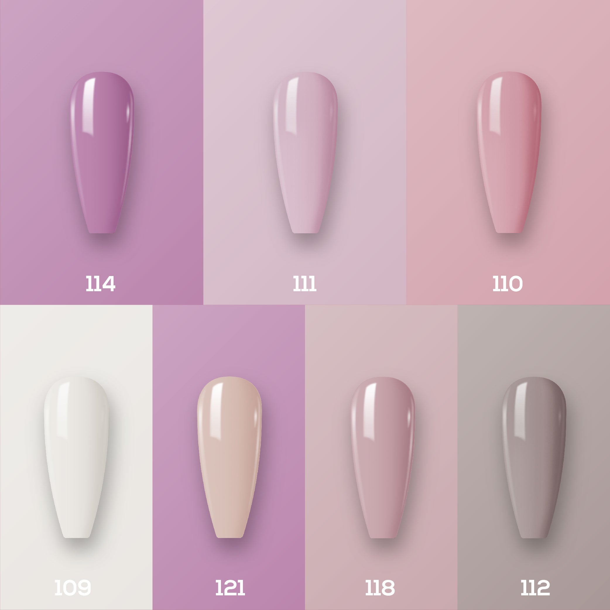 Lavis Holiday Collection: 7 Gel Polishes, 1 Base Gel, 1 Top Gel - Set 1 - 114, 111, 110, 109, 121, 118, 112 + BT