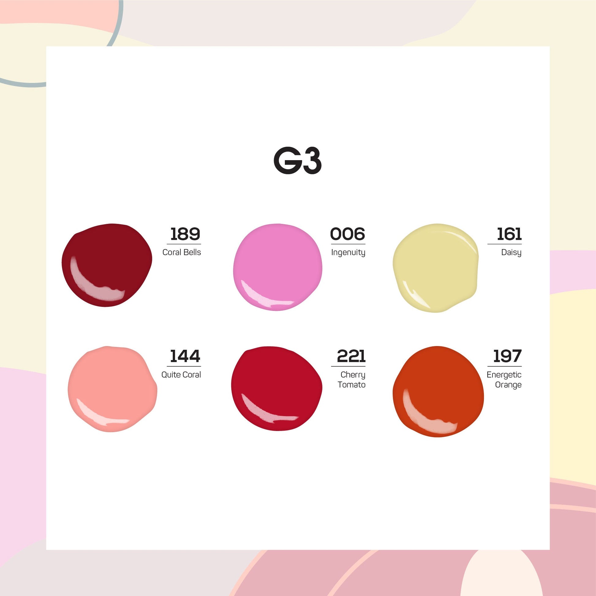  Lavis Gel Summer Color Set G3 (6 colors): 189, 006, 161, 144, 221, 197