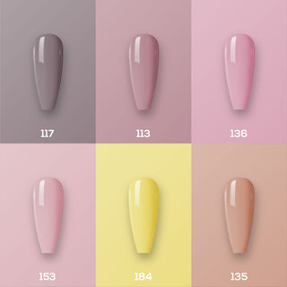  Lavis Nude Pastel 2022 Collection Gel Set 3: 6 Gel Polishes, 1 Base Gel, 1 Top Gel, 1 Protein Bond & Primer - 117; 113; 136; 153; 184; 135