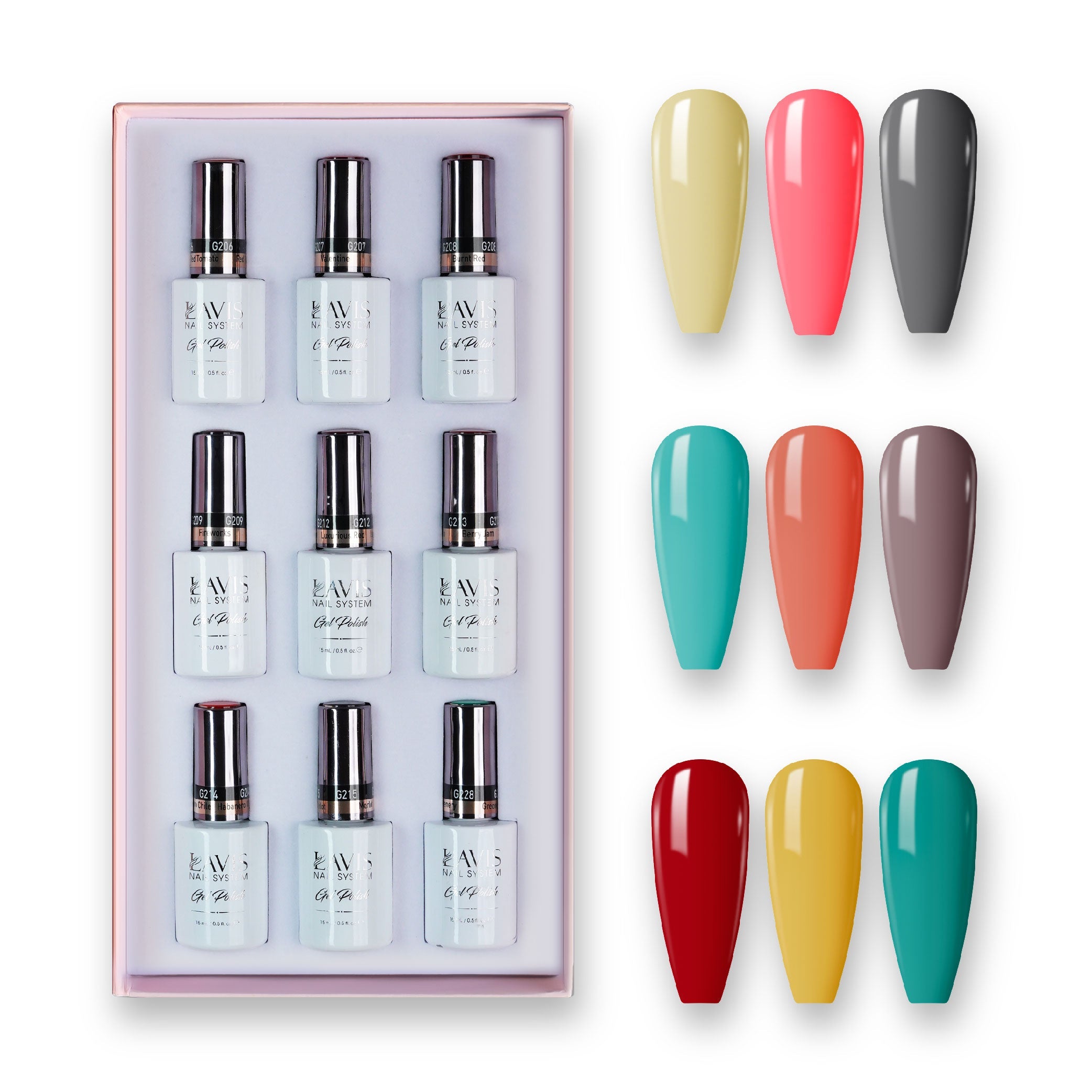 9 Lavis Holiday Gel Nail Polish Collection - SET 7 - 081; 082; 079; 138; 152; 057; 214; 142; 139