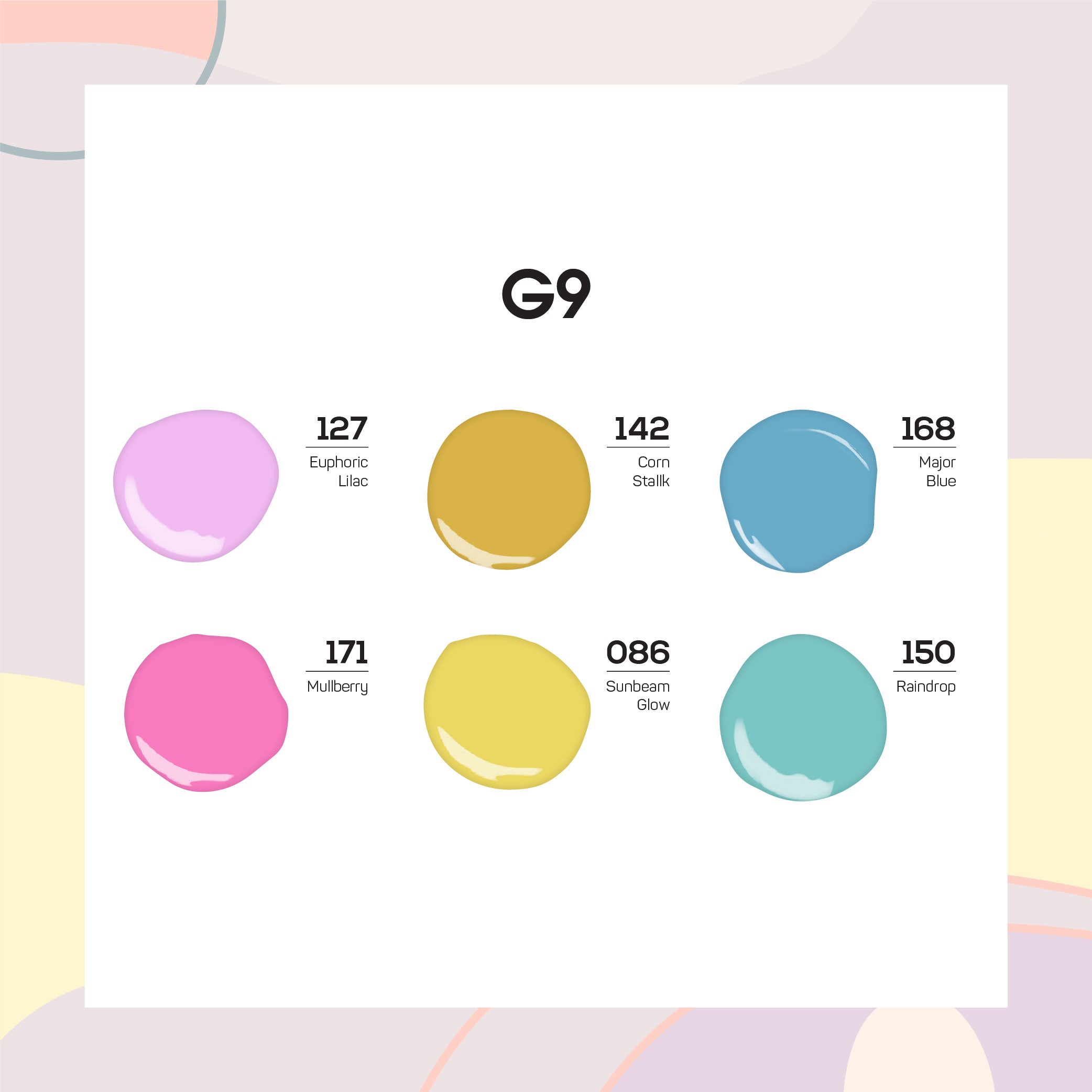  Lavis Summer Collection Gel Set 9: 6 Gel Polishes, 1 Base Gel, 1 Top Gel, 1 Protein Bond & Primer - 127; 142; 168; 171; 086; 150