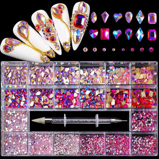  Professional Nail Crystal Kit Multi Shapes Glass Pink Rhinestone - Set J by Rhinestones sold by DTK Nail Supply