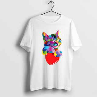 Cute Cat Gift for Kitten Lovers T-Shirt, Colorful Art Kitty Adoption Shirt, Valentine's Day Shirt, Cute Kitten Tee